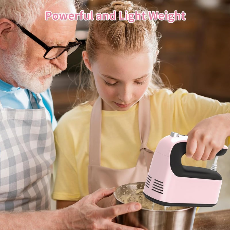 Yomelo 9-Speed Digital Hand Mixer Electric, 400W Powerful DC Motor, Hand Mixer Electric Handheld with Snap-On Storage Case, 5 Stainless Steel Accessories, Beaters, Dough Hooks, Whisk(Pink/Black) - Image 3